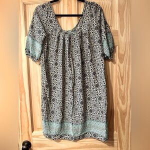 Pink blush Tan, Turquoise and Navy Maternity Dress